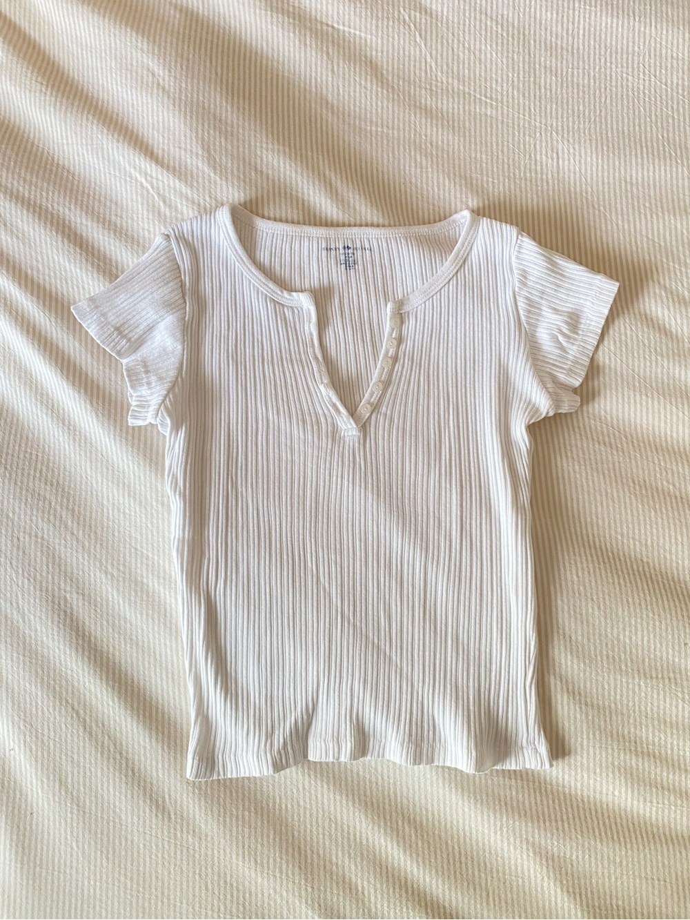 Brandy Melville White Ribbed Short Sleeve Henley Top